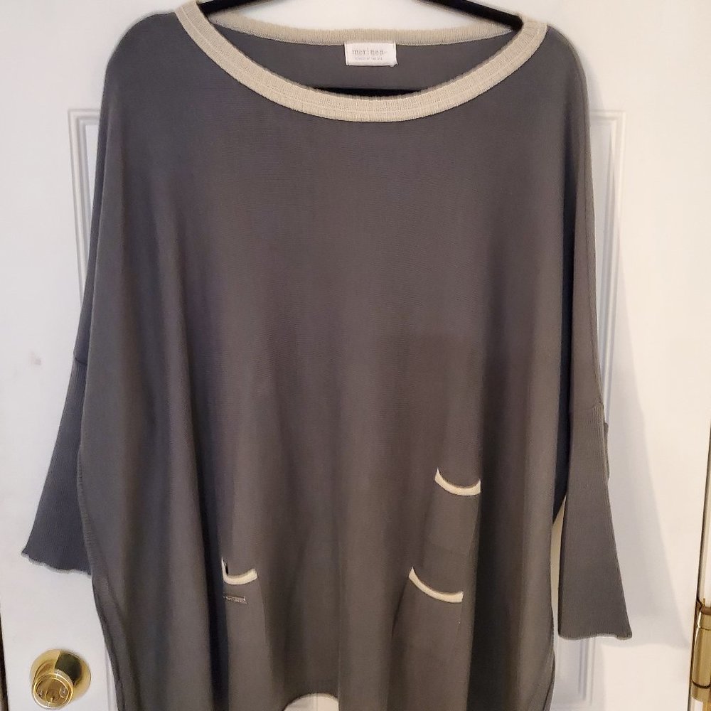 Mersea - Catalina Sweater. Versatile Color-Grey w/ Beige-White Trim